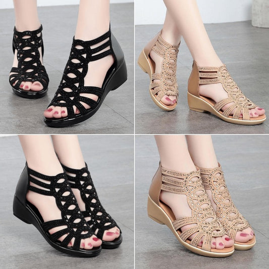 👡【Купете 1, вземете 1 безплатно】【35-40】 Сандали със средна височина, дишащи, мека подметка, мека кожа, модерни, гъвкави