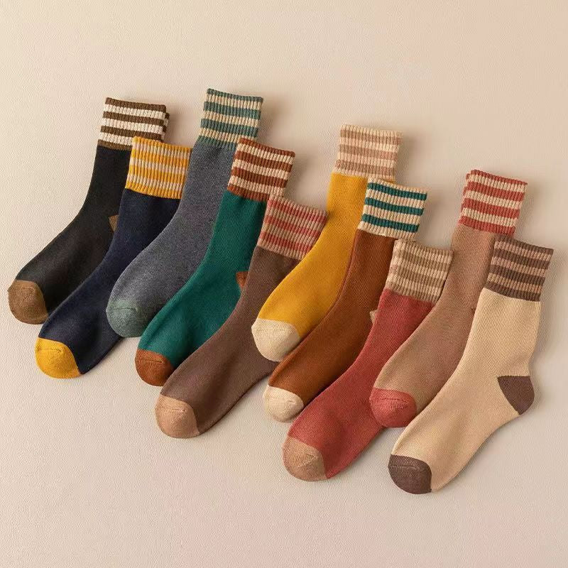 🧦【10 артикула】🎁Плътни памучни зимни чорапи, топли и изолиращи