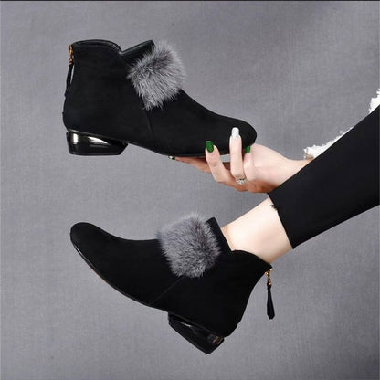 😍😍【35-41】 Меки кожени ботуши със среден ток с кръгли пръсти