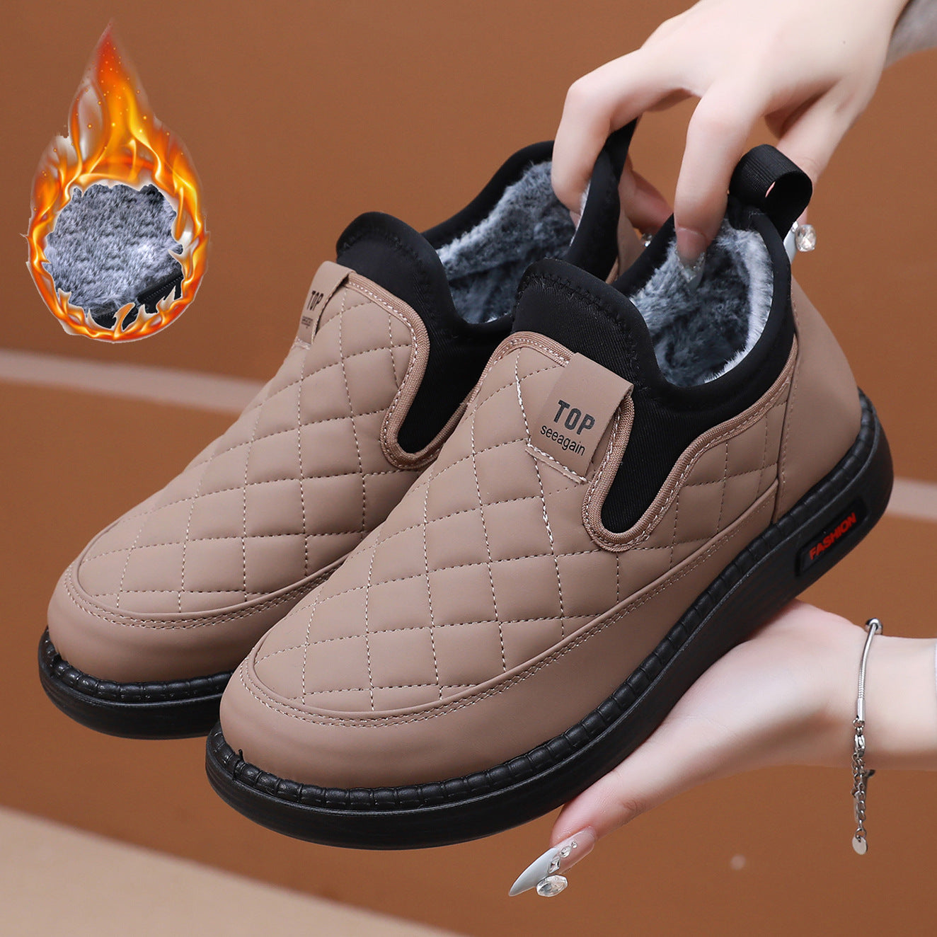 👢【36-41】Нови зимни обувки 2025, водоустойчиви, от памучна кожа и удебелен кадифе, топли, равни, неплъзгащи се дамски ботуши