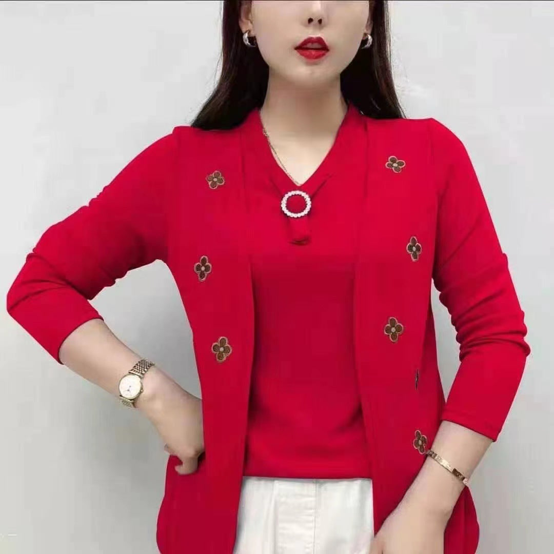 💕【M-5XL】Jesienna nowa moda wszechstronna fałszywa dwuczęściowa odzież damska Slim