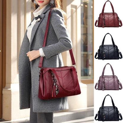 👜💟【50% ОТСТЪПКА】Мека кожена чанта, дамска чанта, голям капацитет, три отделения, водоустойчива и устойчива на надраскване