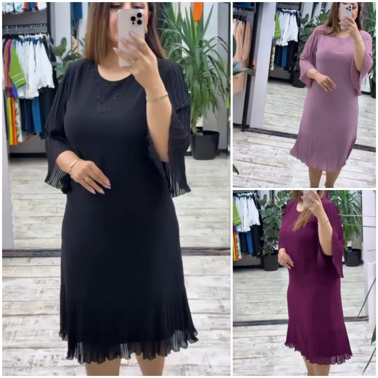 【🥇Супер стойност】(S-5XL) 💋 Висококачествена шифонена рокля, едноцветна