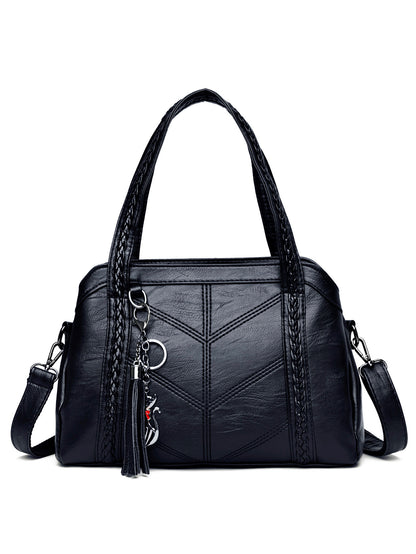 👜💟【50% ОТСТЪПКА】Мека кожена чанта, дамска чанта, голям капацитет, три отделения, водоустойчива и устойчива на надраскване