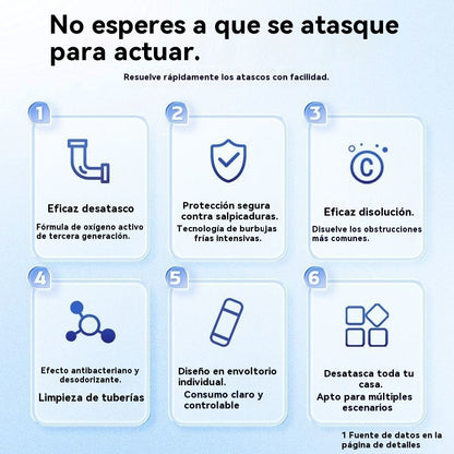 【Compra 3 y llévate 3 gratis】Polvo efervescente limpiador de tuberías｜Disuelve grasa y obstrucciones al instante, elimina olores y sarro, no daña las tuberías, reembolso garantizado
