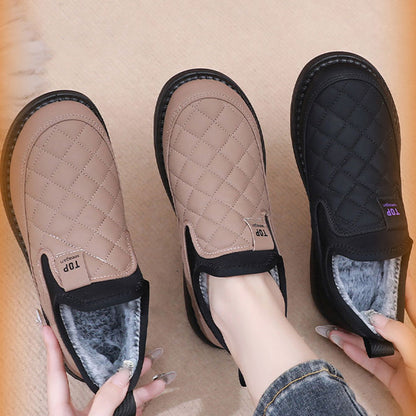 👢【36-41】Нови зимни обувки 2025, водоустойчиви, от памучна кожа и удебелен кадифе, топли, равни, неплъзгащи се дамски ботуши