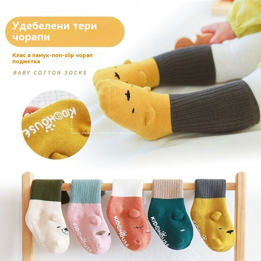 🧦👼Бебешки чорапи от памук, неплъзгащи се, с дълга тръбичка, изработени от удебелен хавлиен плат, за есен и зима