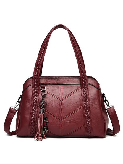 👜💟【50% ОТСТЪПКА】Мека кожена чанта, дамска чанта, голям капацитет, три отделения, водоустойчива и устойчива на надраскване
