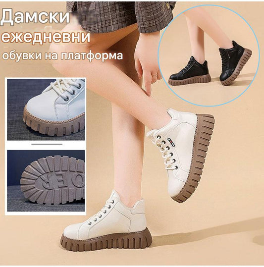【35-40】нови дамски ботуши за есен/зима с дебела подметка, изработени от телешка кожа
