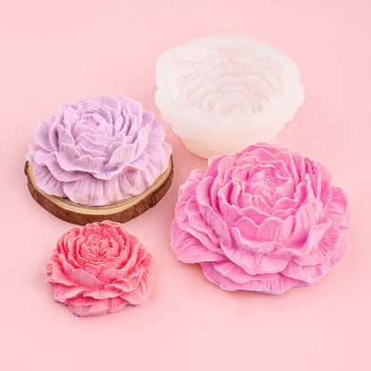 🌸Голяма, средна и малка 3D силиконова форма за цвете божур, свещ за ароматерапия „Направи си сам“, дифузер за кола, декорации с камъни и лепило