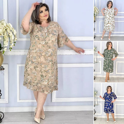 💟【Гореща разпродажба】👗【S-5XL】Летни рокли с флорален принт и обло деколте
