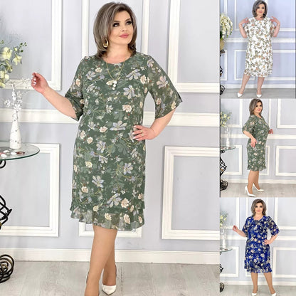 💟【Гореща разпродажба】👗【S-5XL】Летни рокли с флорален принт и обло деколте
