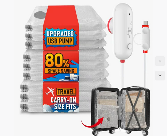 📦 50% отстъпка! 🔥 USB електрически торбички за прахосмукачка, спестяват 80% място, за многократна употреба ✈️