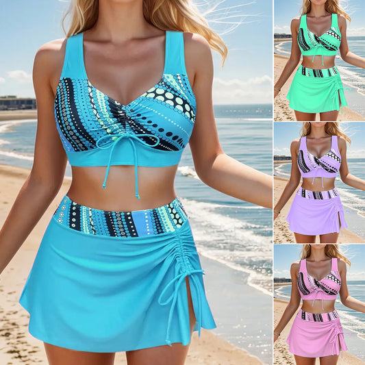 🩱👙【S-2XL】Удобен бански от две части с щампа и панделки