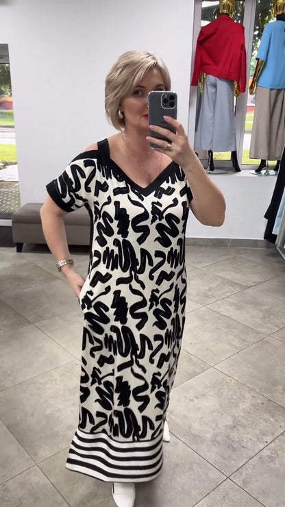 👗【30% ОТСТЪПКА】🔥【S-5XL】Елегантна и удобна рокля с голи рамене и V-образно деколте