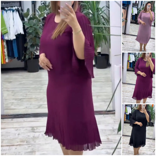 【🥇Супер стойност】(S-5XL) 💋 Висококачествена шифонена рокля, едноцветна