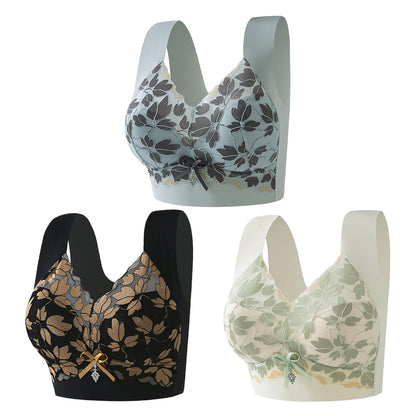 🎀【3бр.】M-4XL Сутиен с дантела, големи размери, без стоманени халки, луксозен красив гръб, секси дишащ безшевен сутиен 【40~100 кг】
