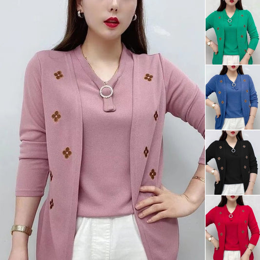 💕【M-5XL】Jesienna nowa moda wszechstronna fałszywa dwuczęściowa odzież damska Slim