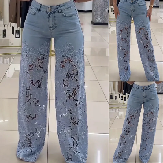 💥 РАЗПРОДАЖБА 💥👖Модерни дънки с дантелени кръпки